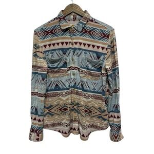 CC California Top Womens M Aztec Button Front Boho Knit Long Sleeve Southwest